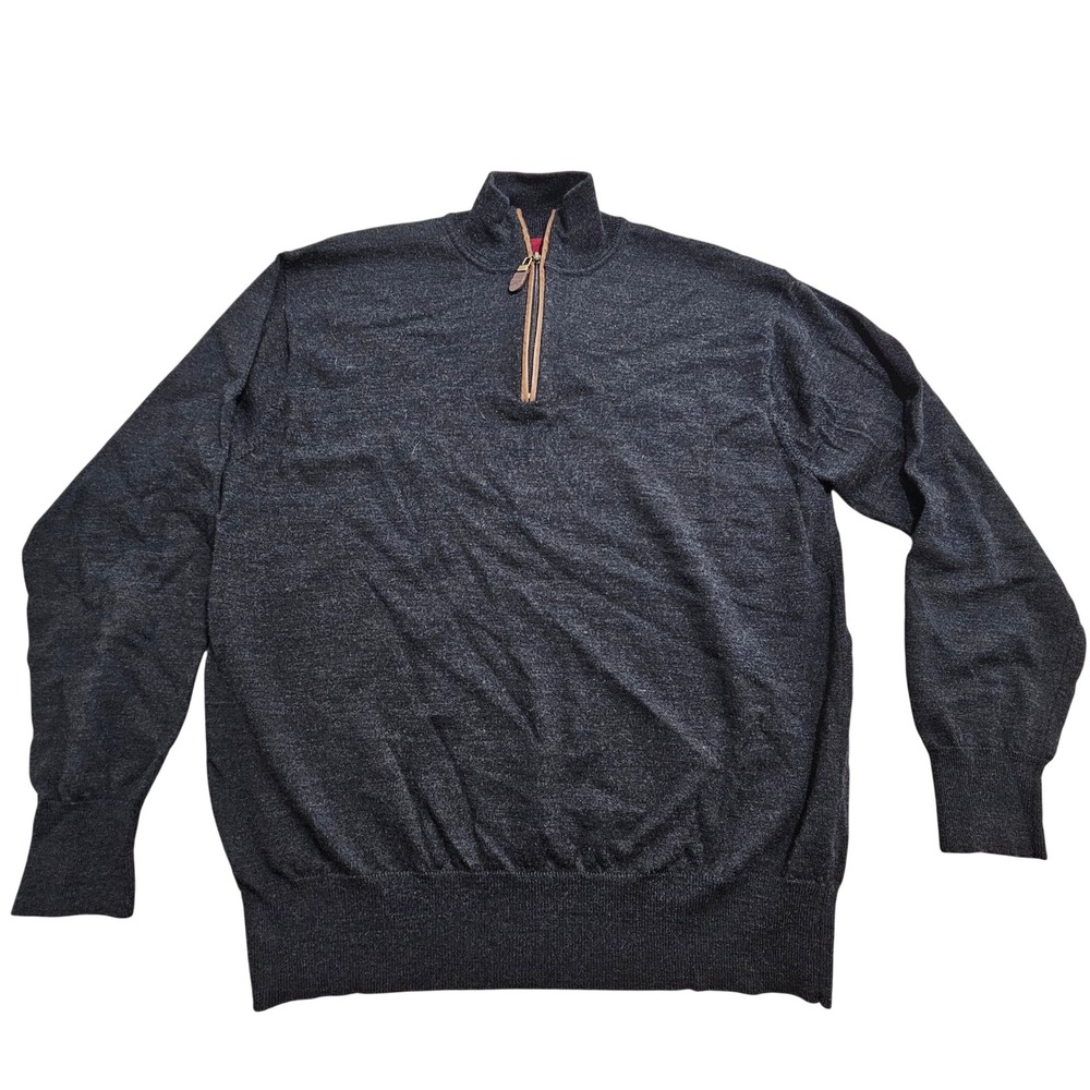 Orvis Quarter Zip Sweater Mens Large Charcoal Grey 100% Merino Wool Pullover